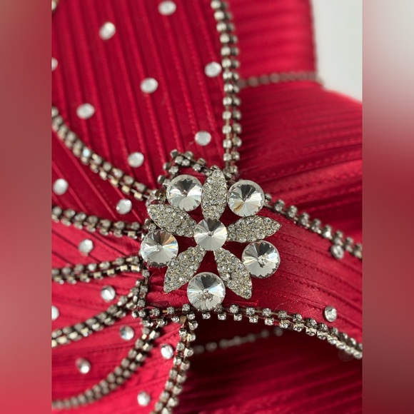 Donna Vinci Couture Red Two Tier Hat with Rhinestones - Picture 9 of 13